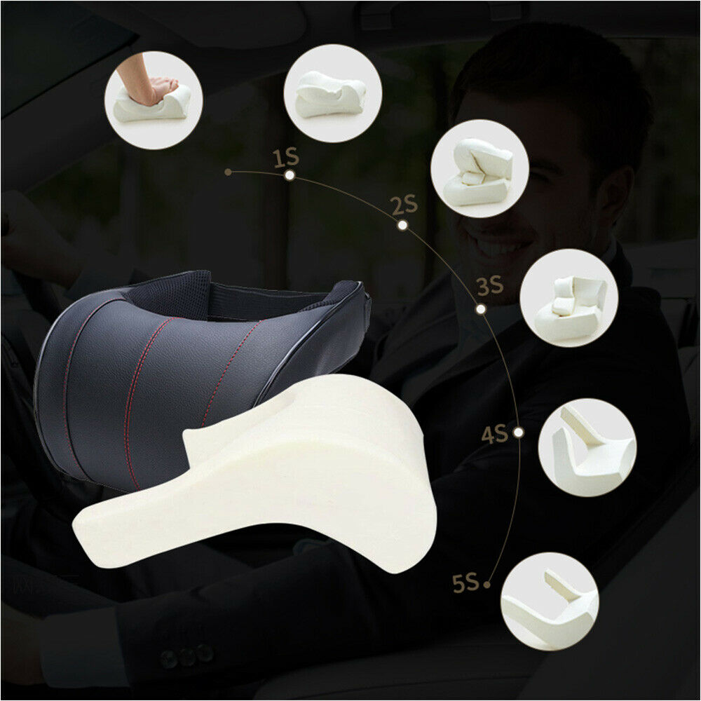 Auto Car Neck Pillow PU Leather Memory Foam Neck Rest Seat Headrest Cushion Pad