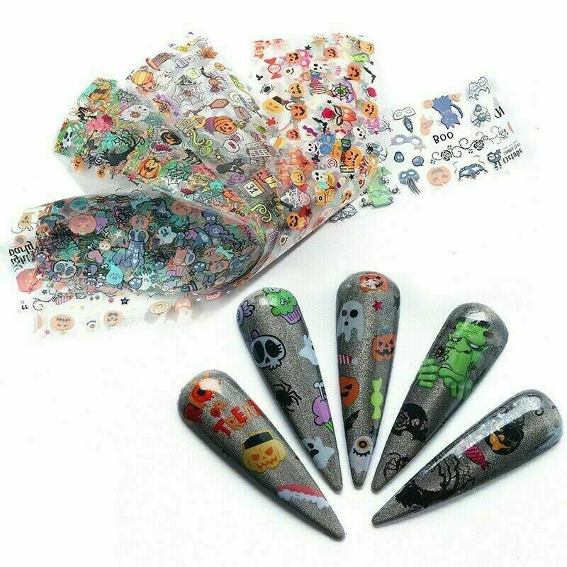 10Pcs Halloween Series Nail Foil Stickers Transfer Decals Paper Nail Decor
