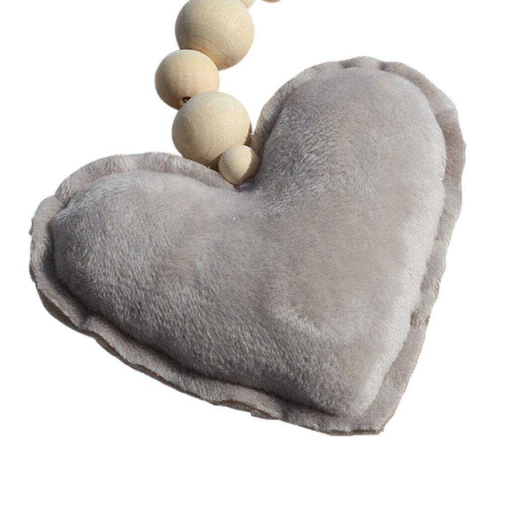 Wooden Beaded Grey Heart Hanging Ornament for Home Wedding DIY Decor