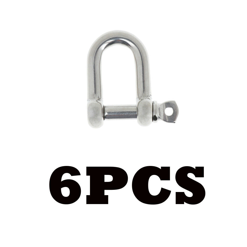 6pcs M8 Stainless Steel Screw Pin Anchor Bow Shackle- Marine Graded, Rustproof