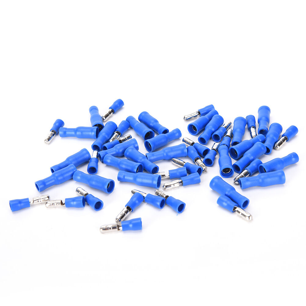 high quality 50 pcs blue male female bullet connector crimp terminals wiri.l8