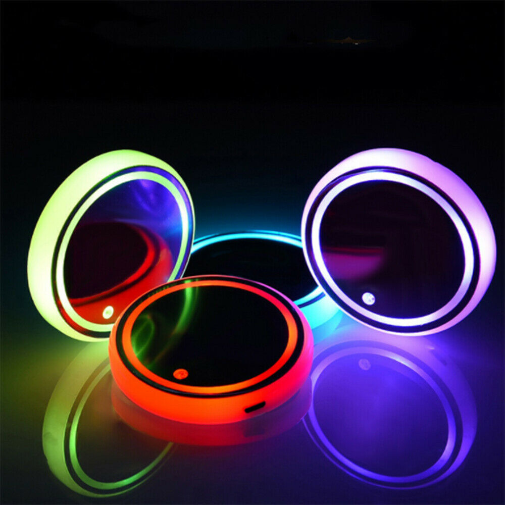 LED Car Cup Holder Light Mat  USB Colorful Atmosphere Lights  Room Decoration