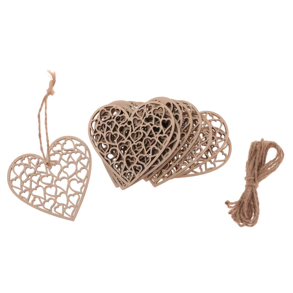 10Pcs Retro Wood Hanging Hearts Hollow Hearts Chic Shabby Wedding Home Decor