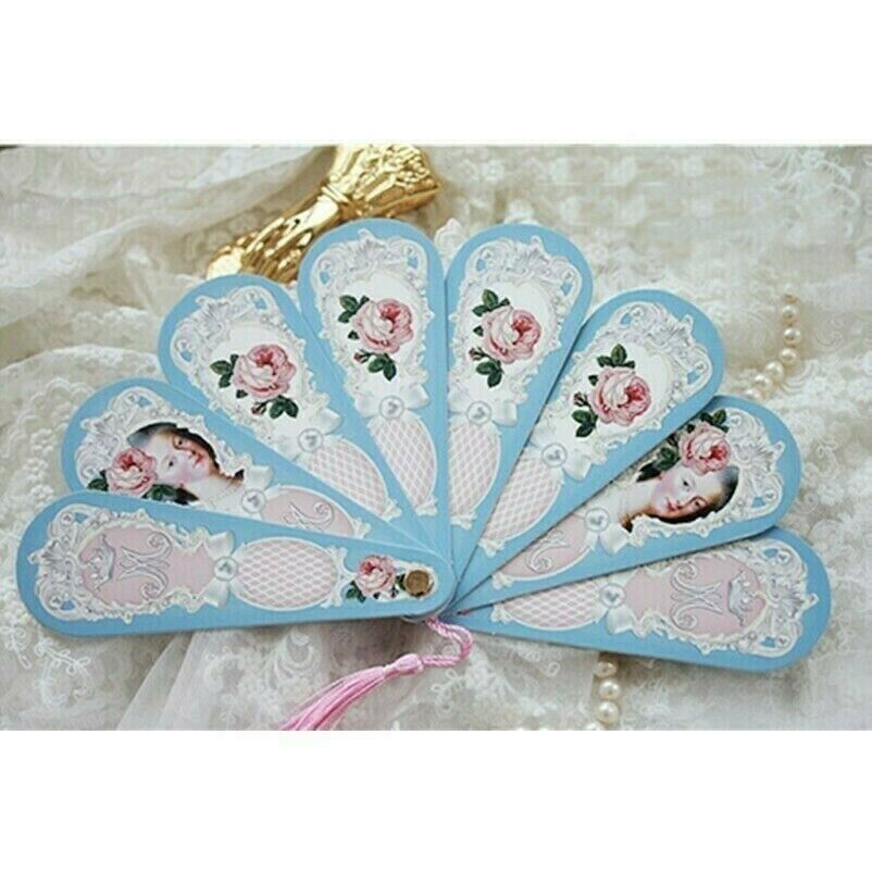Women Lolita Hand Fan Folding Paper Queen Mary Floral Victoria Tassel Party NR9