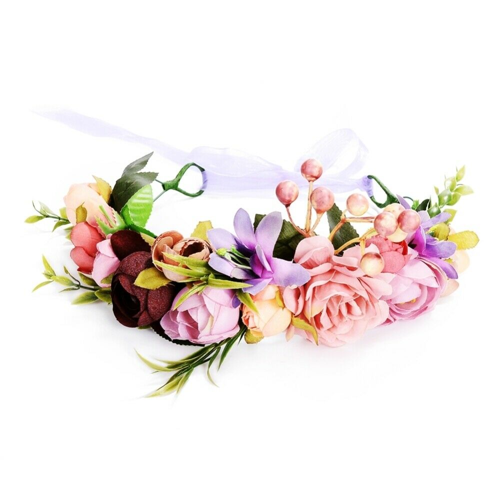 Womens Bridesmaid Flower Headband Wedding Beach Garland Floral Wreath Hairband