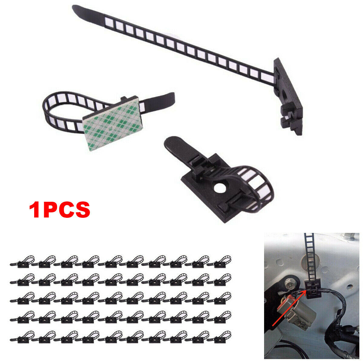 1PC Car Cable Wire Adjustable Clips Fastens Fixed Organizer Clamps Self-Adhesive