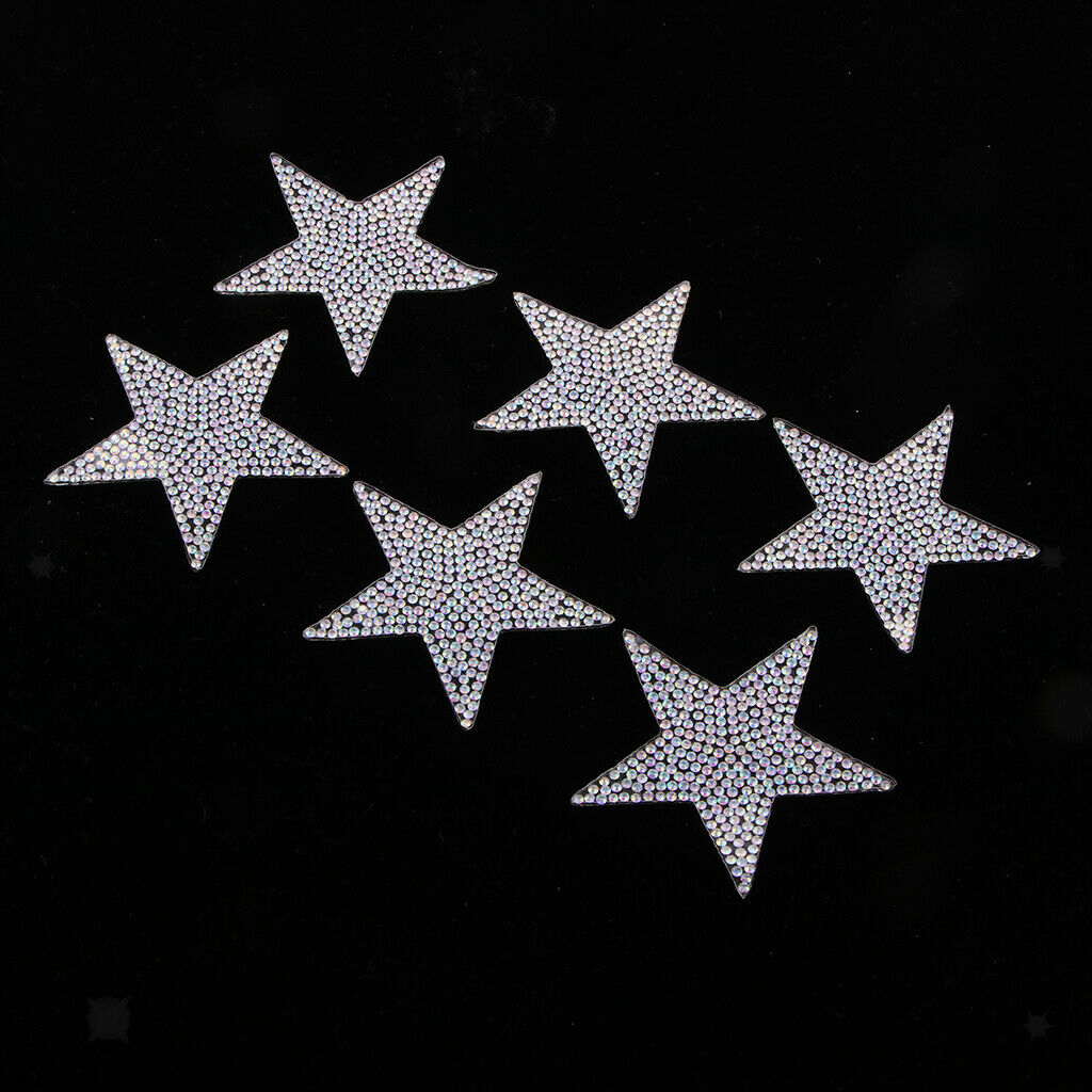 6pcs glitter star patches iron on patches applique colorful rhinestones