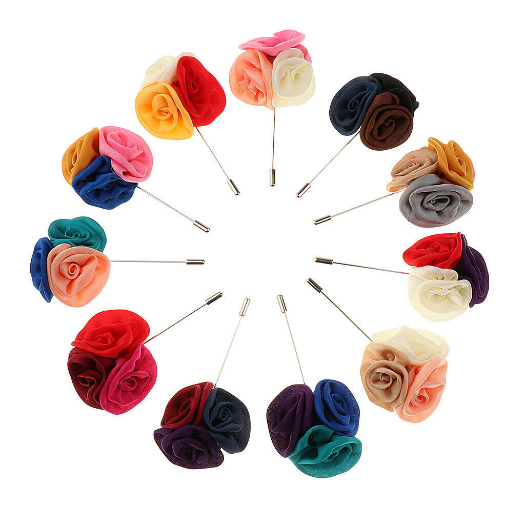 Rose Lapel Flower Handmade Boutonniere Stick Brooch Pin Men's Accessories