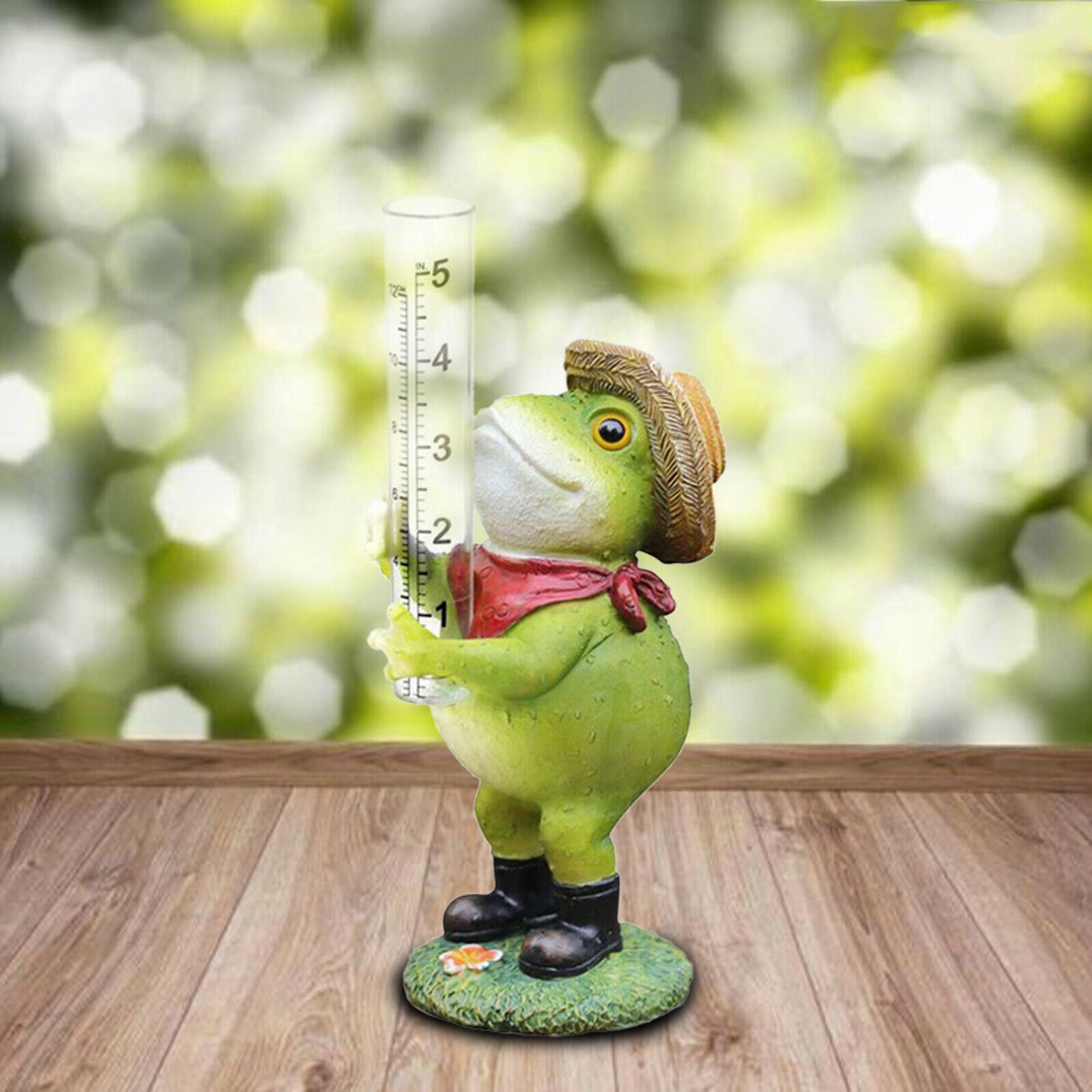 Frog Rain Gauge with Glass Tube Outside for Yard Patio Lawn Rain Catcher
