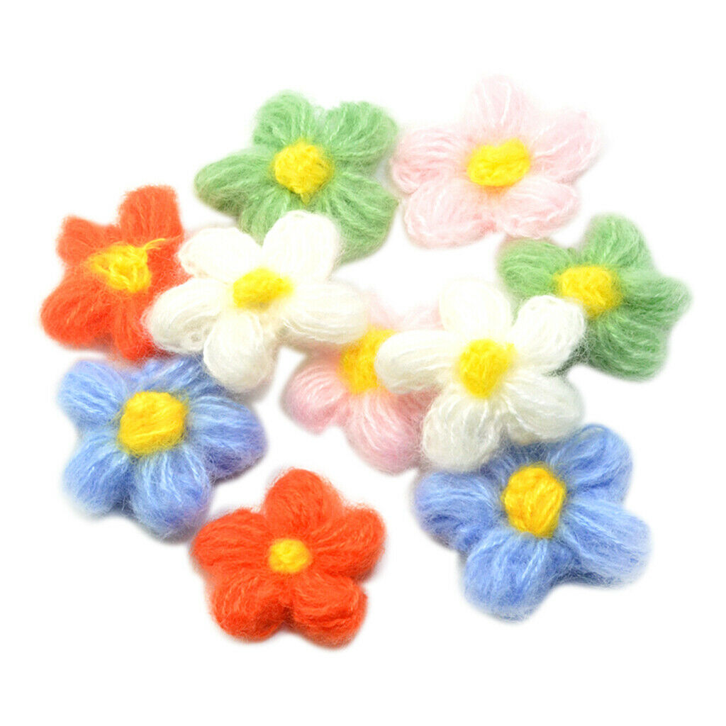 10pcs Crochet Flowers Patches Embellishment Scrapbook for Bag Decor Craft