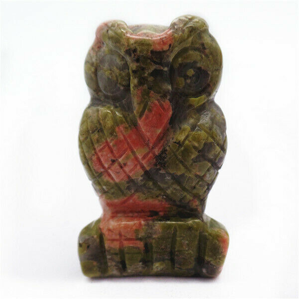 48x28x18mm Natural Unakite Jasper Carved Owl Decoration Statue Home Decor HH7926