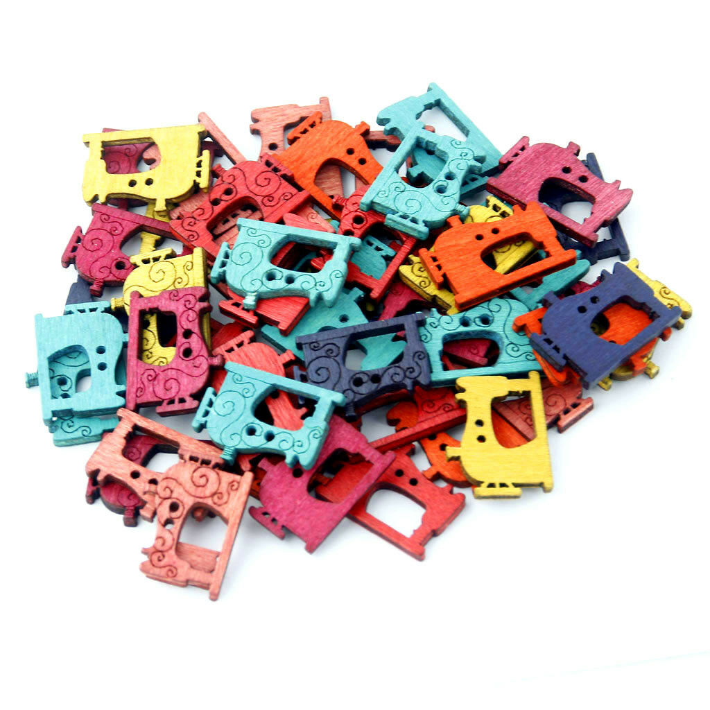 50pcs Mixed Sewing Machine Wooden Buttons for Sewing Crafts Scrapbooking