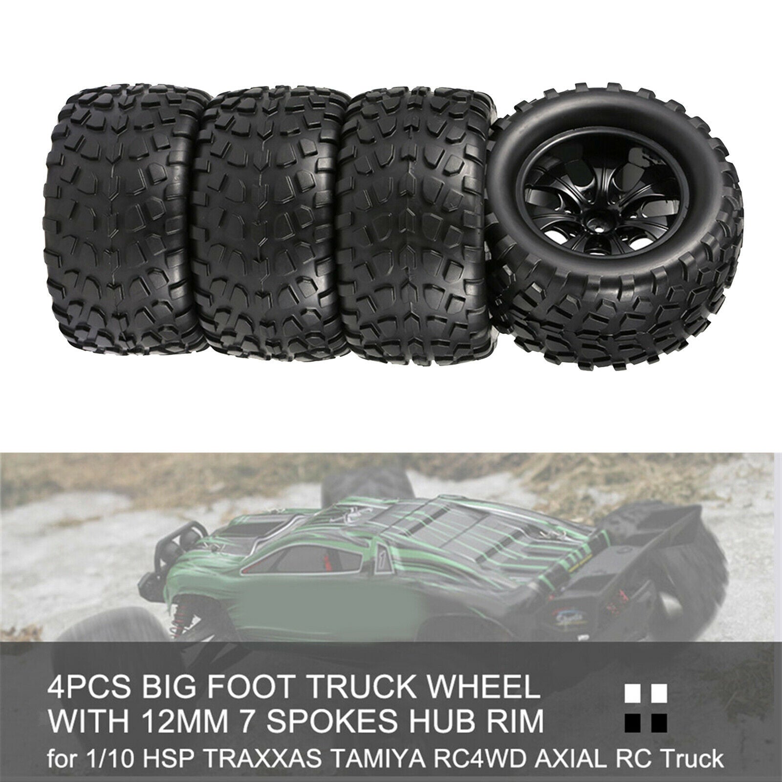 4x Universal Replacements RC Car Wheel Rims Tires Set for 1:10 Scale RC Car