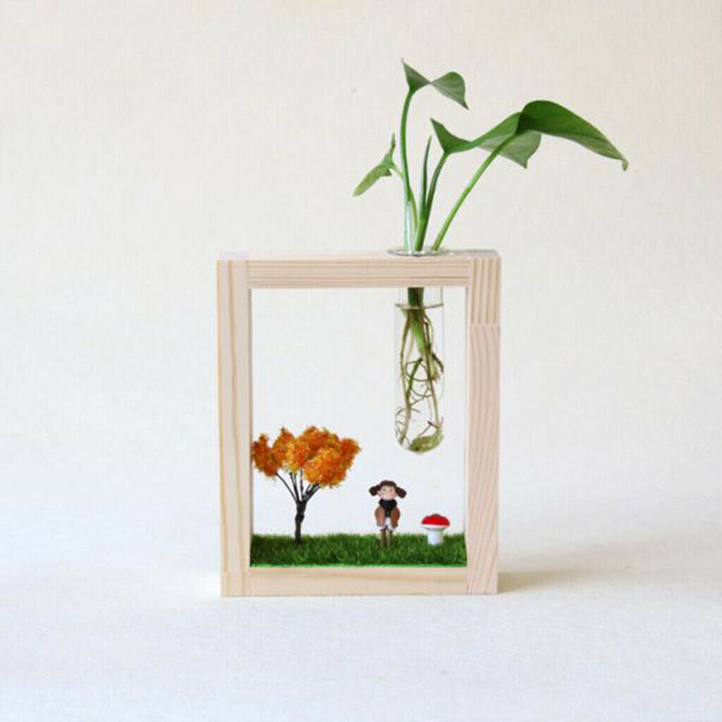 Hanging Micro landscape Test Tube Flower Vase Hydroponic Vase In Wood Stand A