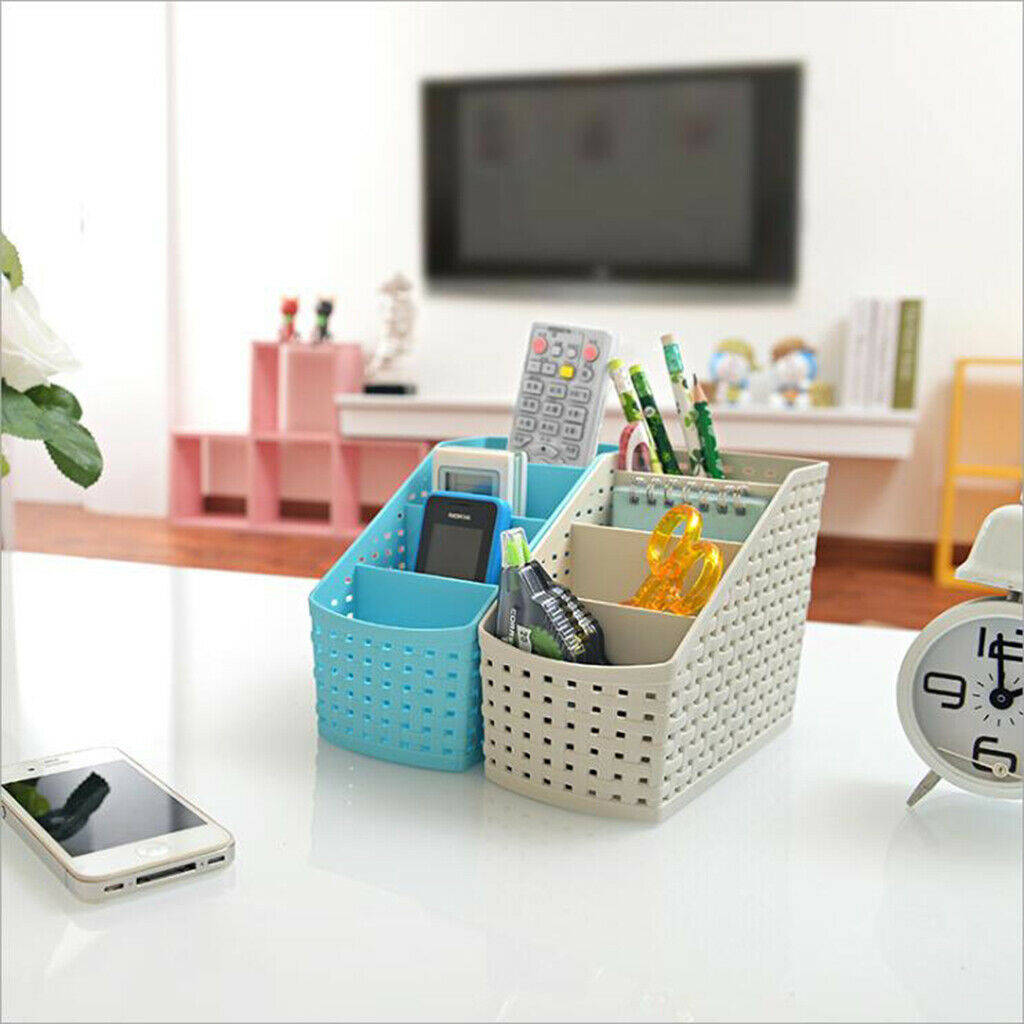 Plastic Makeup office Holder Kitchen Desktop Storage Organizer Basket Blue