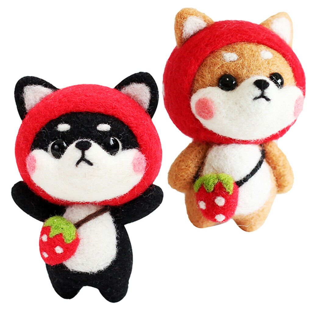 2pcs Animal  Felting Kit DIY Materials - Strawberry Series Shiba Inu