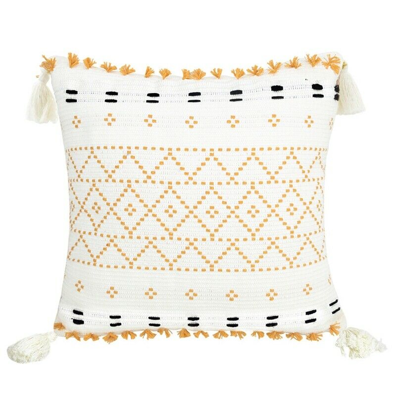 Boho Throw Pillow Covers, 18 x 18 Inch Natural Cotton Hand-Woven Tufted DecoV4T3