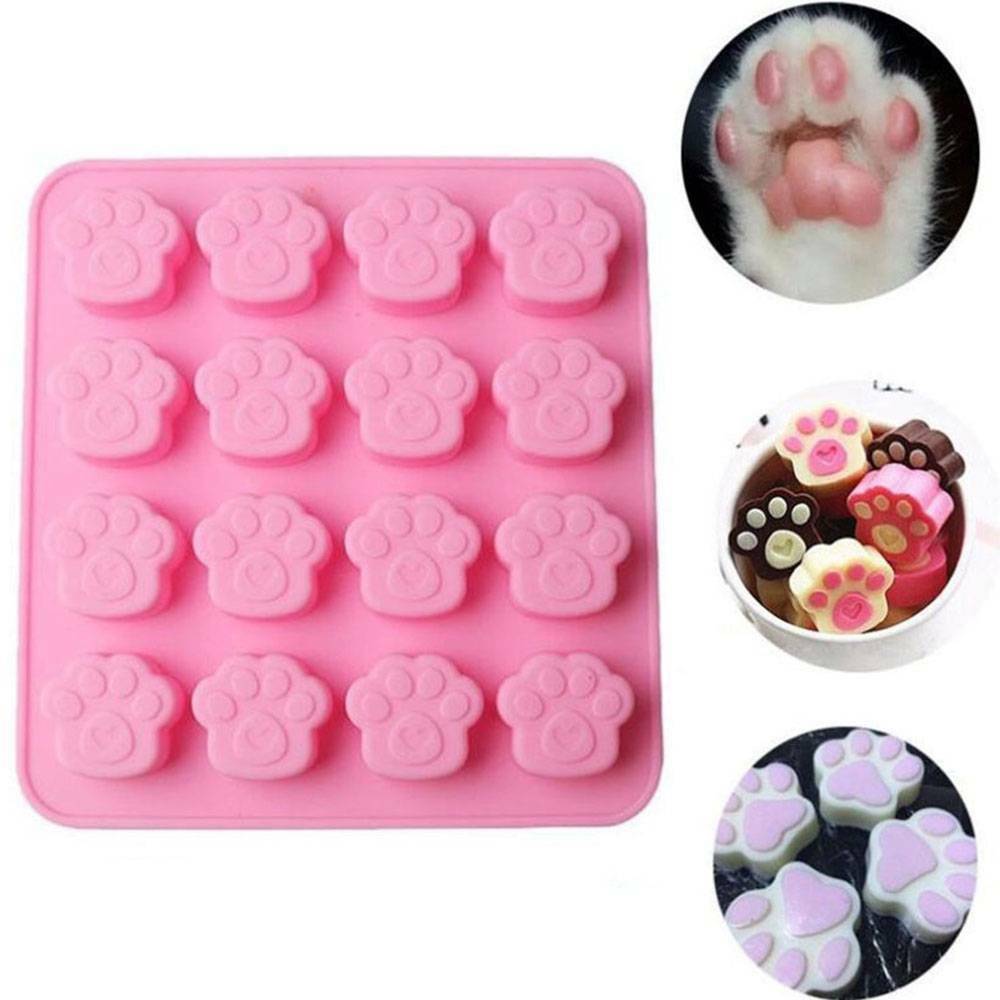 16 Holes Pets Cat Dog Paw Silicone Mold Fondant Cake Cookie Mould Baking Tools
