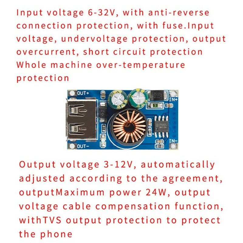 USB DC  Module 12V 24V to QC2.0 QC3.0 Fast Charge Mobile Phone Charging Board W5