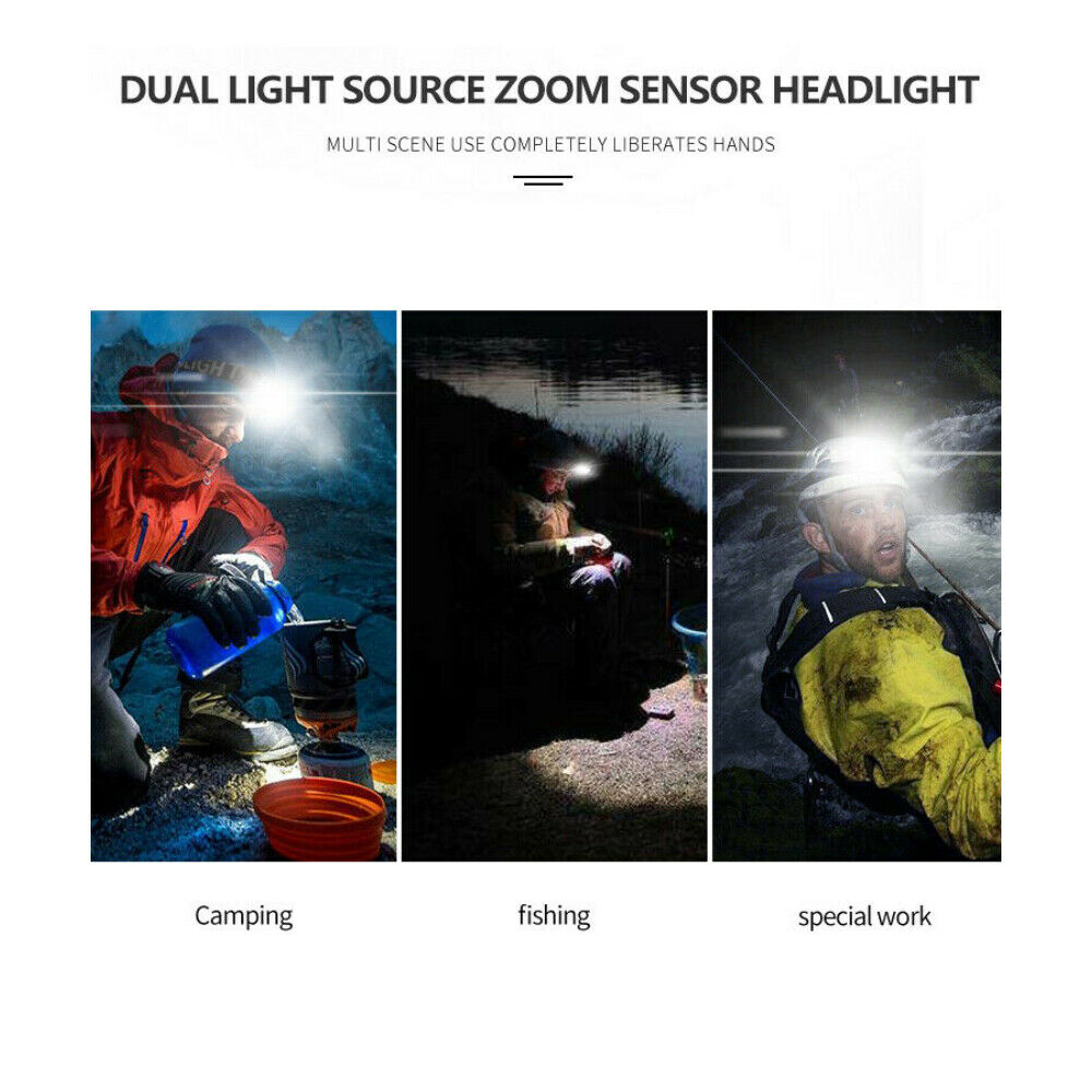 3 Mode COB+LED Headlamp Headlight Torch Flashlight Work Light Bar Head Band Lamp