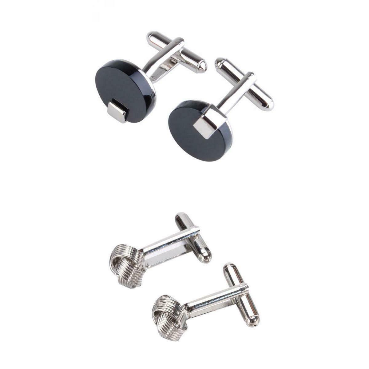 Stainless Steel Men Cuff Link Cufflinks - Black Stone+Wide Fine Thread Knot
