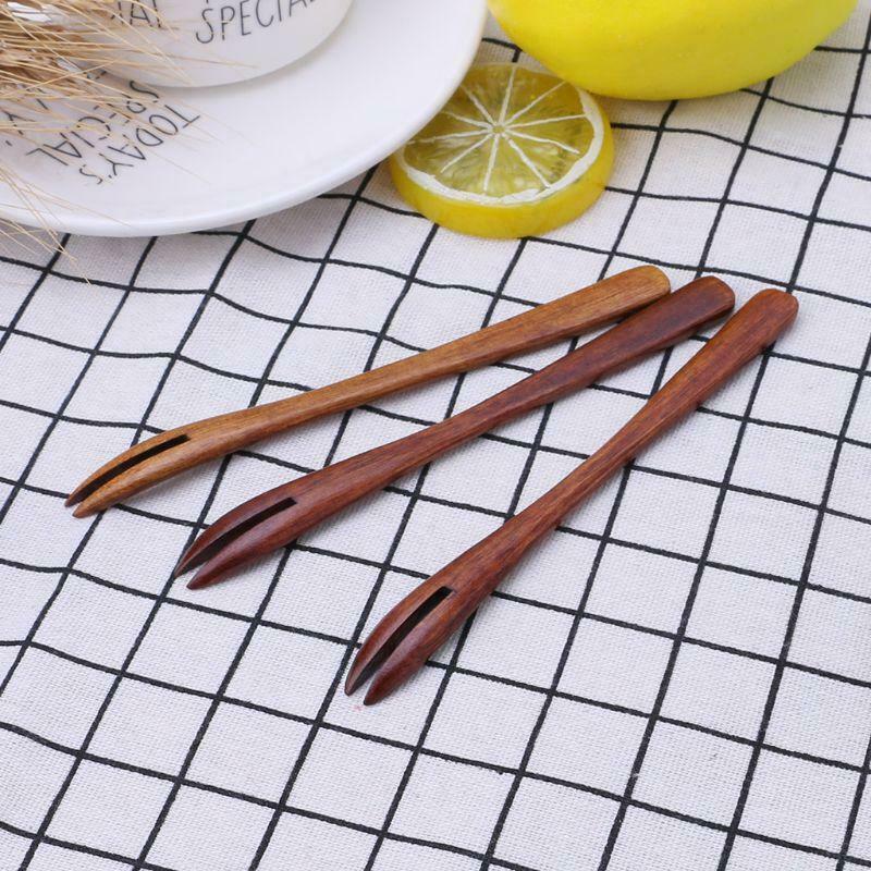 Wooden Dessert Food Fruit Serving Fork Dining Tableware Utensil Tools Cutlery