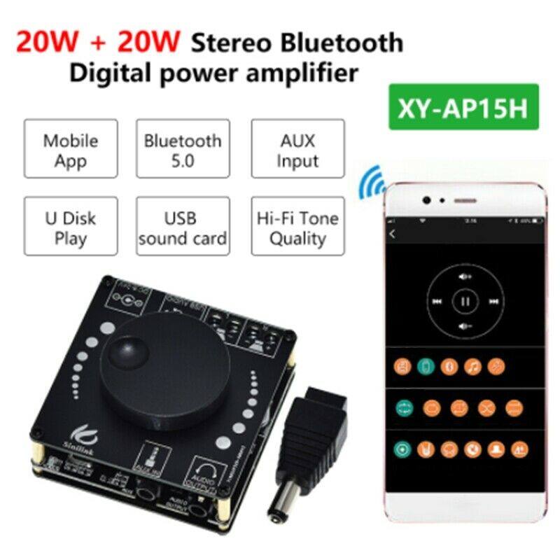 Bluetooth 5.0 10W/15W/20W Stereo Power Amplifier Board Mobile Control APP 12V/Y6