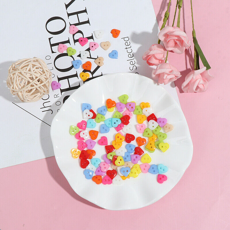 100PCS Heart Round Shape DIY Scrapbooking Buttons Plastic Buttons Sew_DD