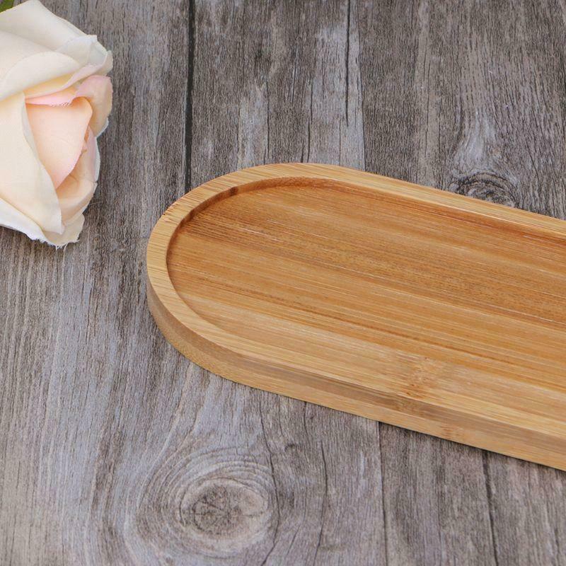 Oval Shape Bamboo Wood Saucer Plant Tray Mini Plant Flower Pot Stand Pot Tray