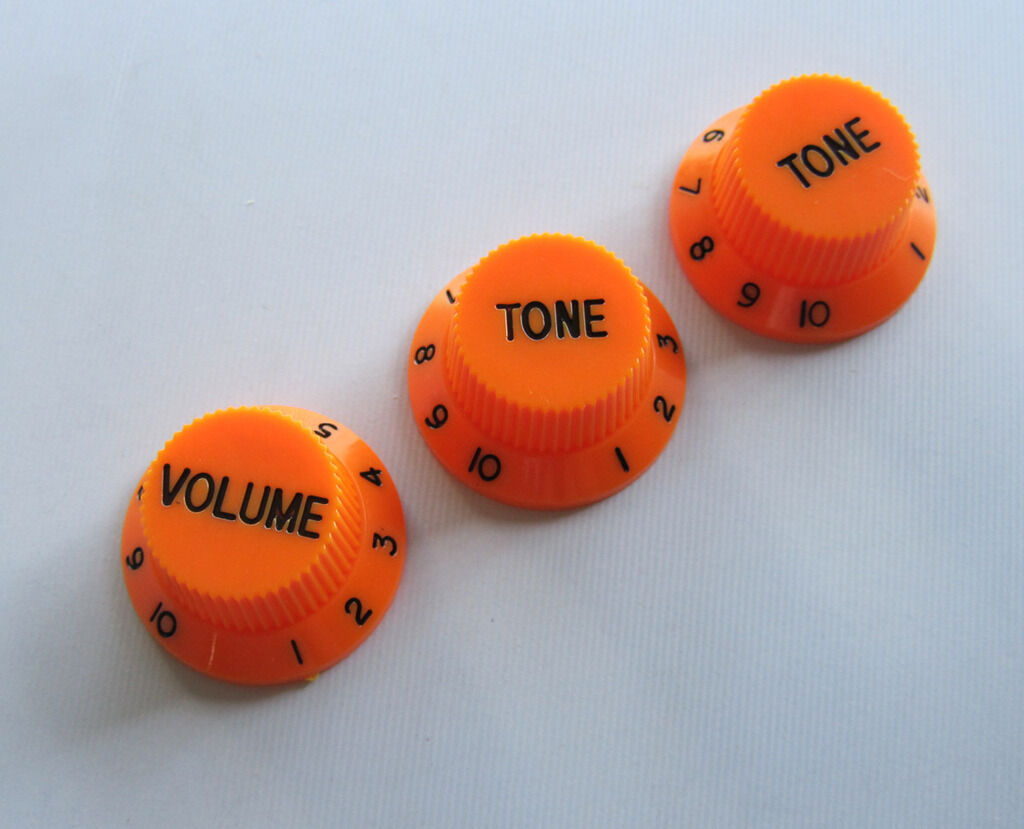 Orange w/ Black ST Strat Guitar Knobs Volume Tone Knob fits Stratocaster