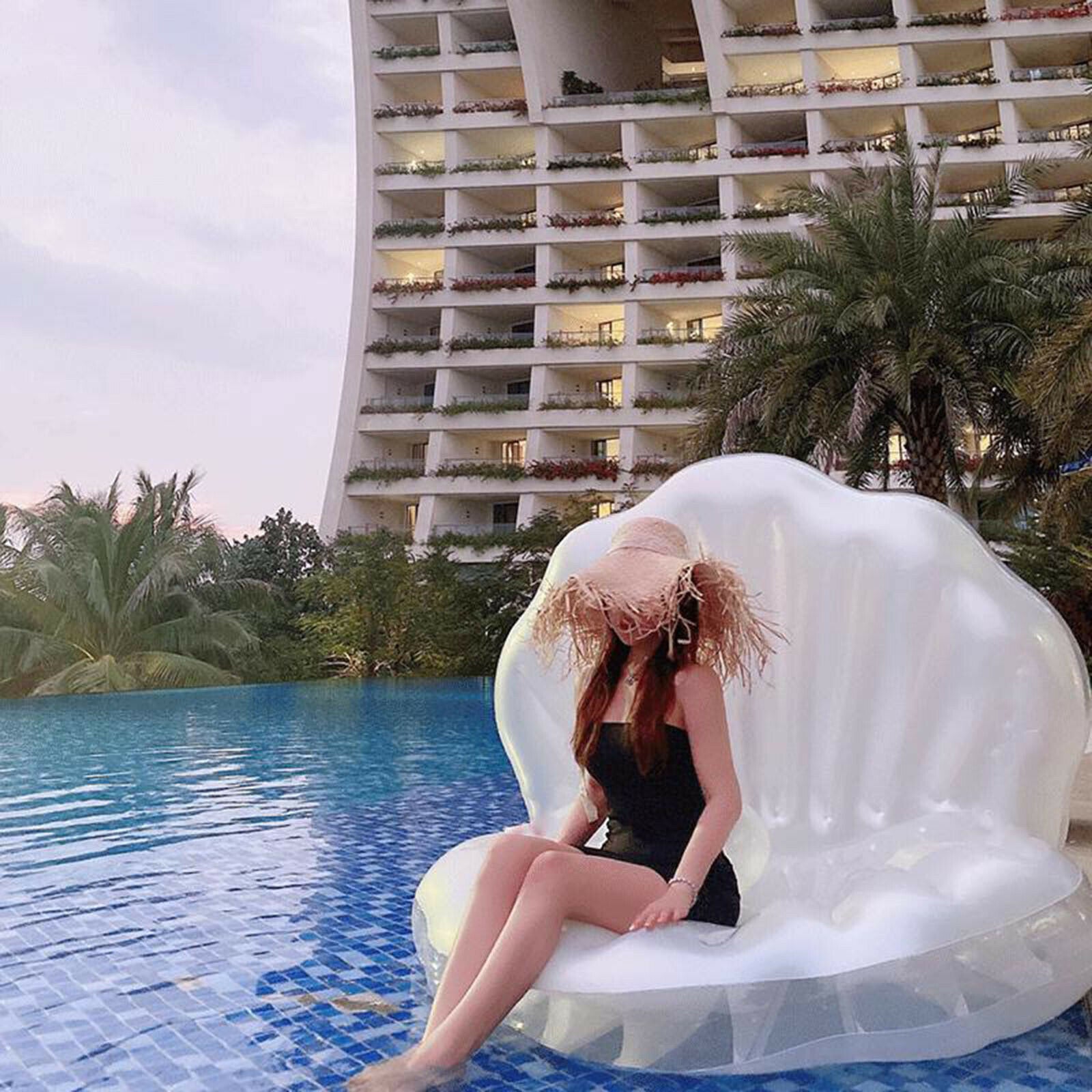 Inflatable Shell Pool Floats Beach Lounge Giant Floating Bed Water Outdoor