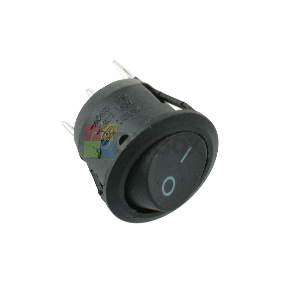 20Pcs Mini Black Round 3-Pin SPDT ON-OFF Rocker Switch Snap-in 6A 250V/10A 125V