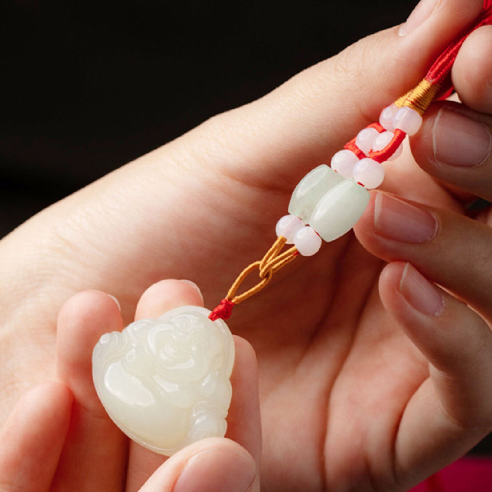 Laughing Buddha Jade Pendant Necklace