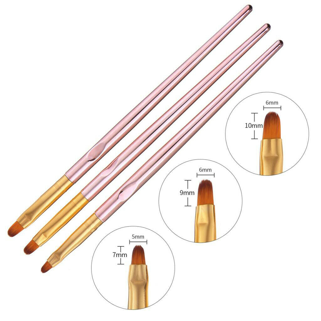 3Pcs Flat UV Gel Brushes Nail Art DIY Acrylic Painting Brush Manicure Tools