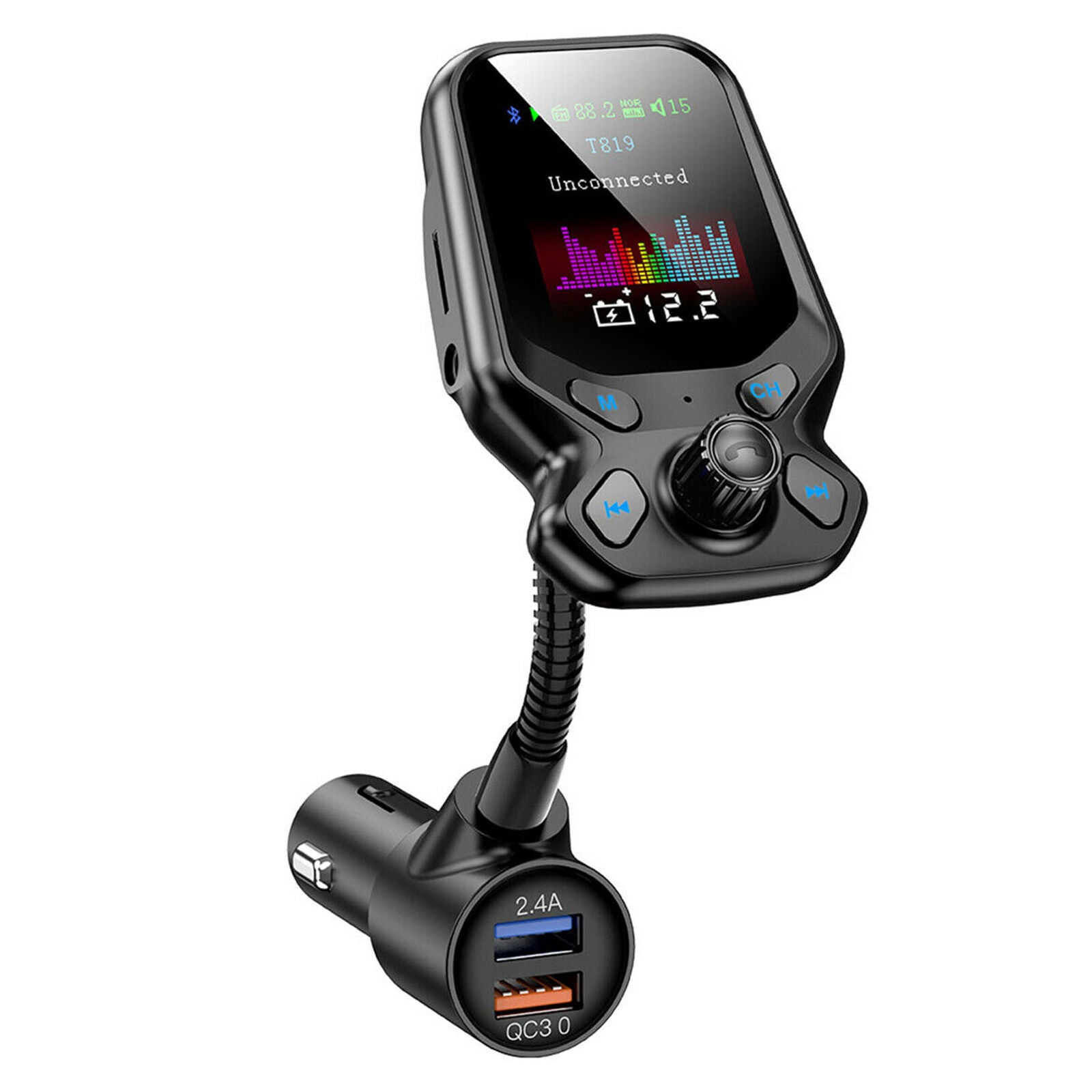 Bluetooth 5.0 In-Car Wireless FM Transmitter MP3 AUX Radio Adapter 2 USB Charger