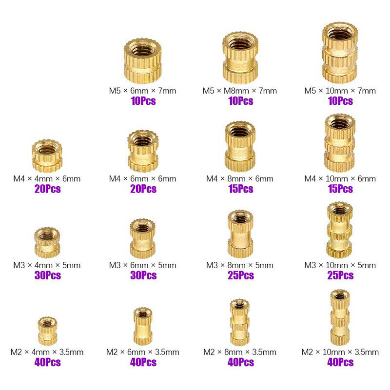 M2M3M4M5 370Pcs/set Brass Internal Thread Knurled Nut Round Insert Embedded