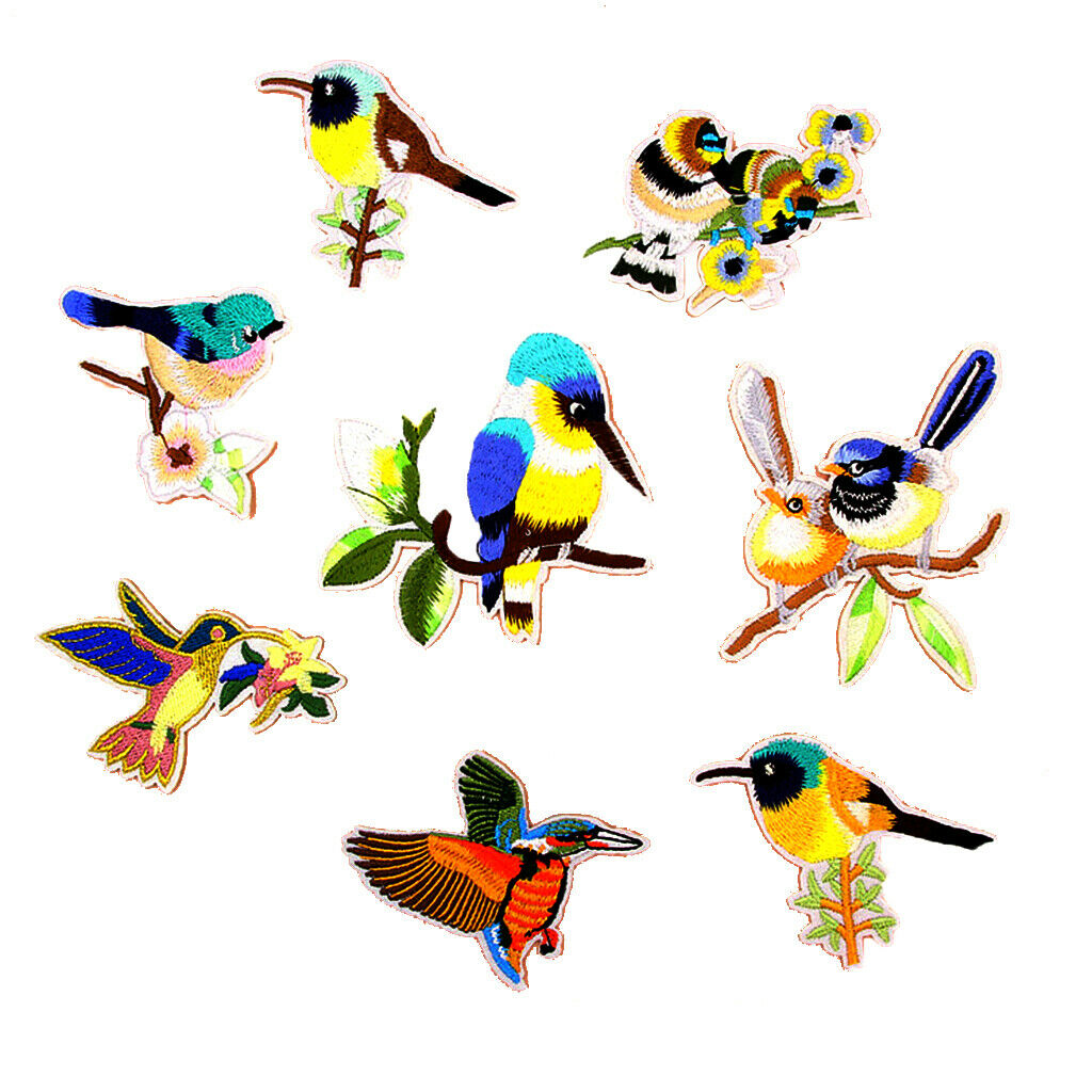 8pcs Mixed Patches Birds for Clothing Iron On Embroidered Applique DIY Decor