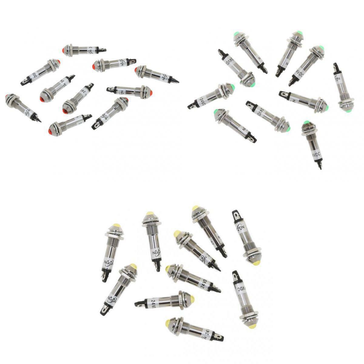 3 Sets of 10pcs LED 8mm Car Panel Indicator Light Lamp 24V Green Red Yellow