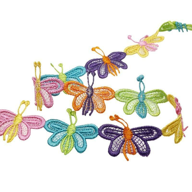 15 Yards Colorful Butterfly Decorating Lace Embroidered Trim Ribbon DIY Applique