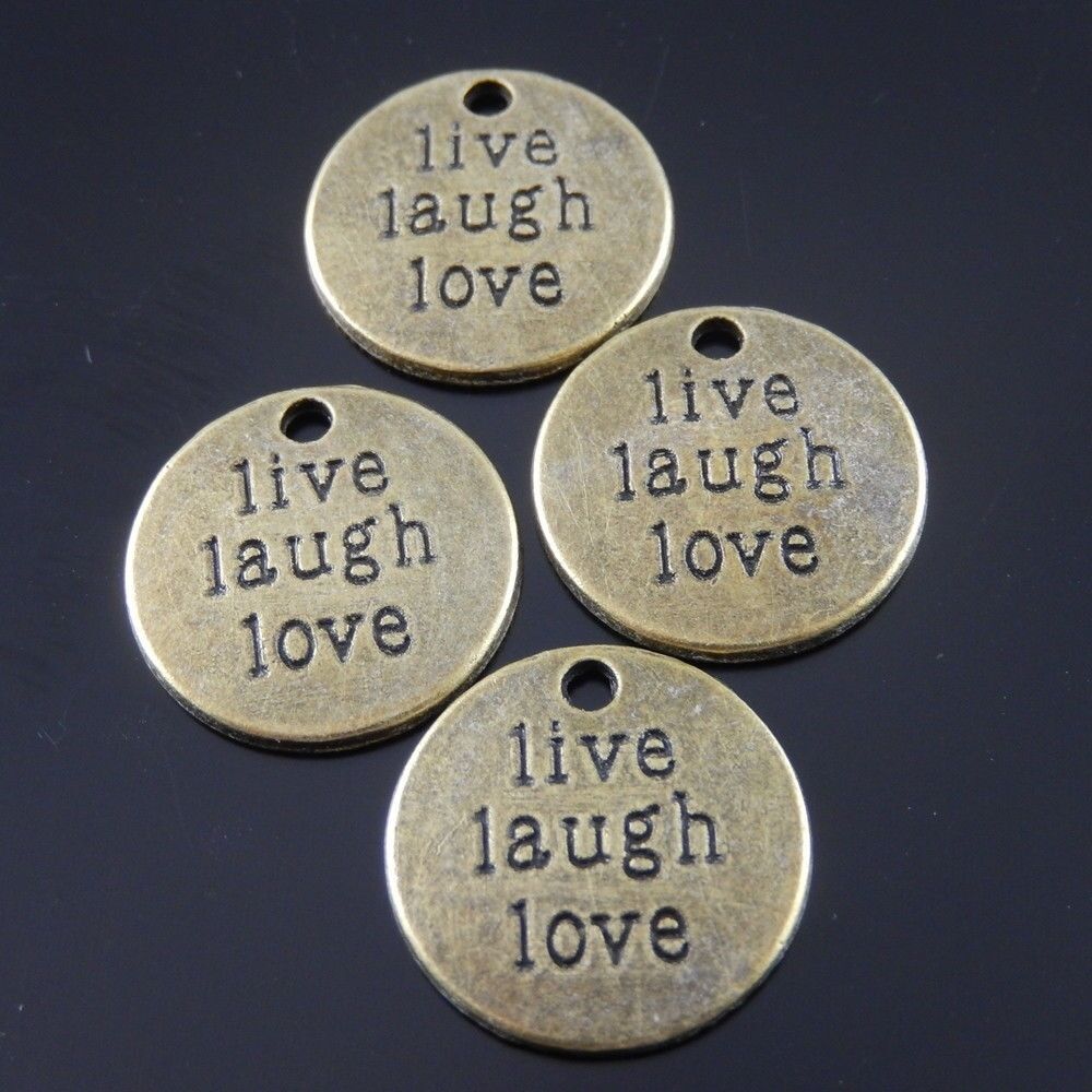 19MM Bronze Tone Live Laugh Love Words Round Jewelry Charm Pendant 5pcs