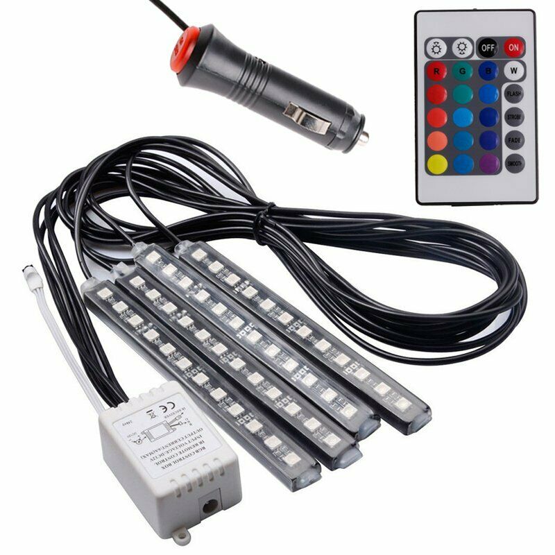 4x RGB Car LED Interior Strips 12 SMD Atmosphere Under dash Accent Light Kit