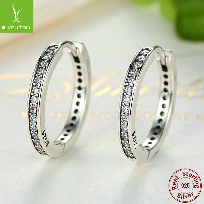 Authentic 925 Sterling Clear CZ Zircon Round Earrings For Female Fashion Jewelry