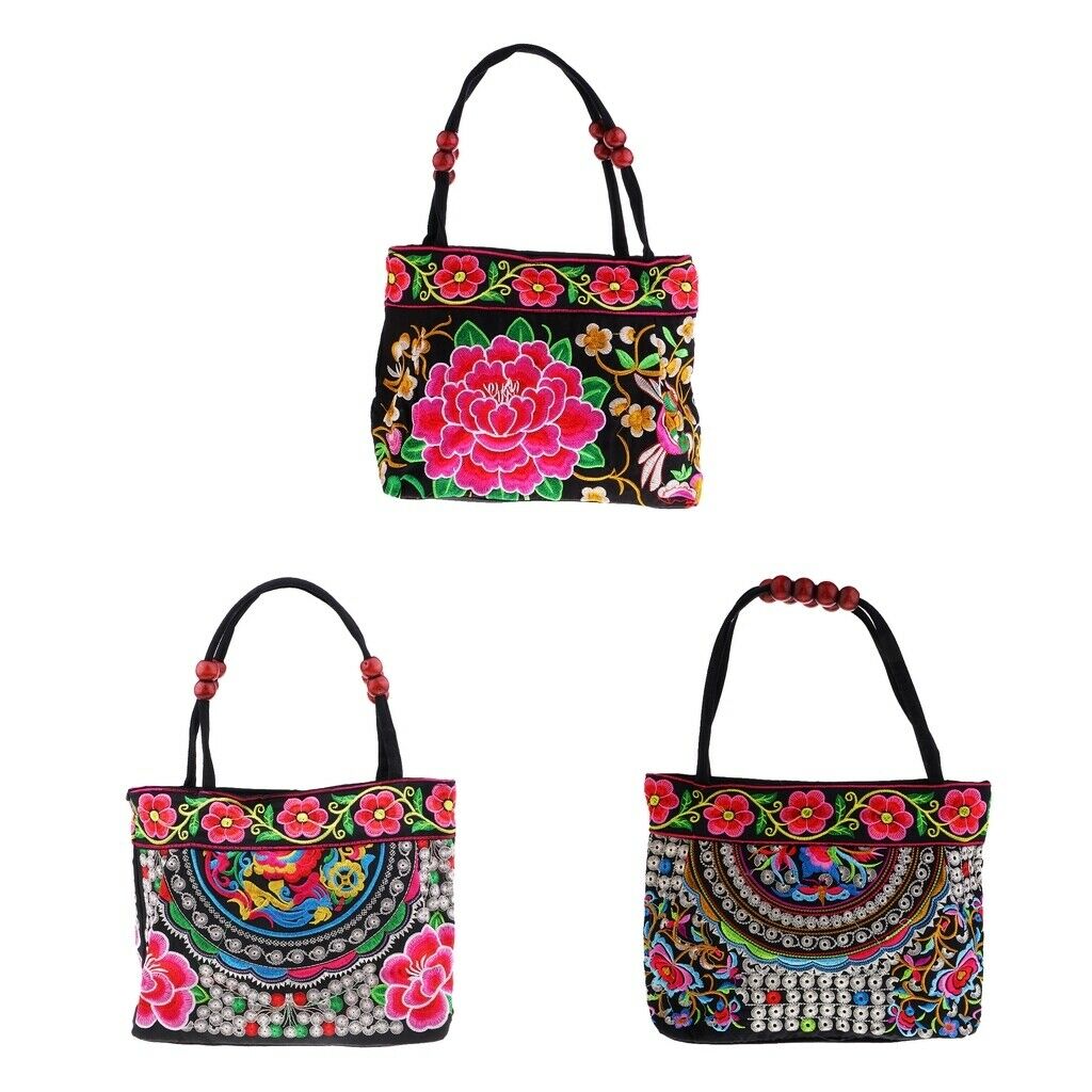 3x Boho Women Handbag Handmade Embroidered Tote Bag Handle Structured Beach Bag
