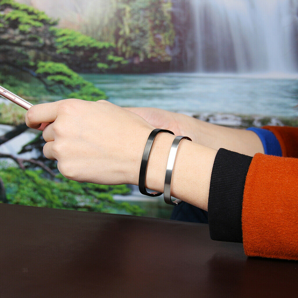 Stainless Steel Couples Bracelet Cuff Bangle Square Wristband Black 6mm