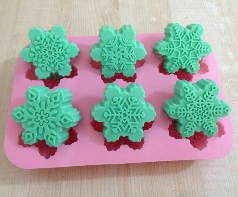 1 Sets 6 Cavity Silicone snow flake Soap Cake Mold Mould For DIY