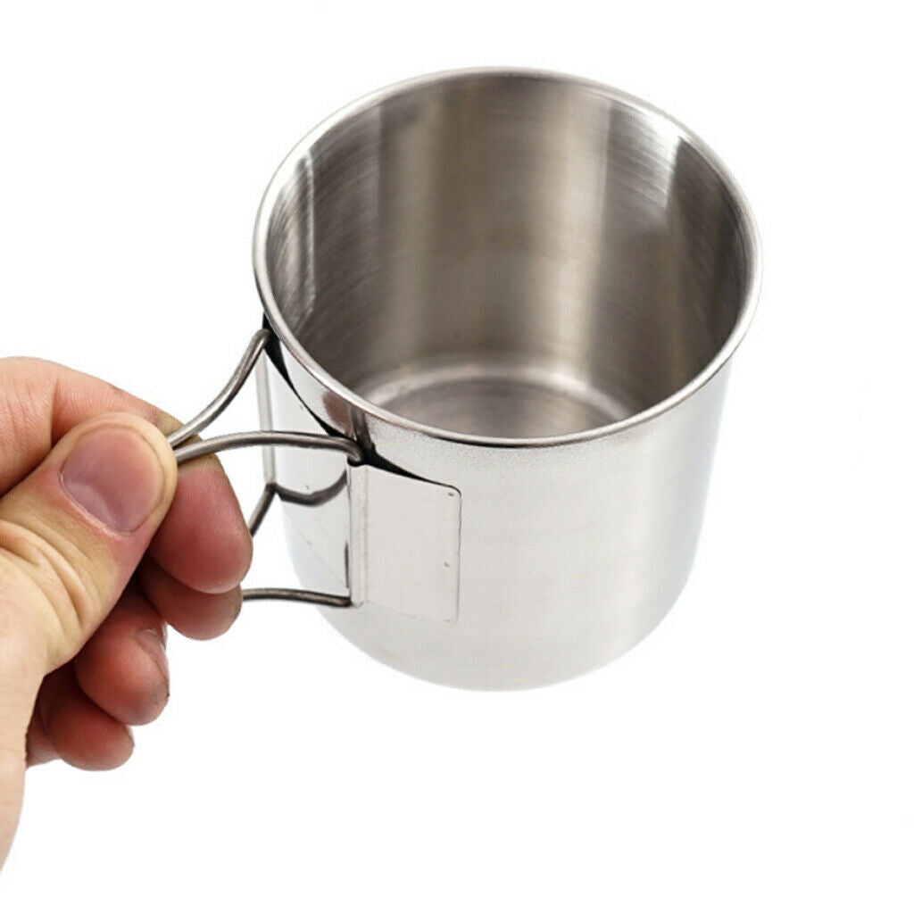 4 Pcs Stainless Steel Cup Outdoor Camping Picnic Water Cup w/Foldable Handle