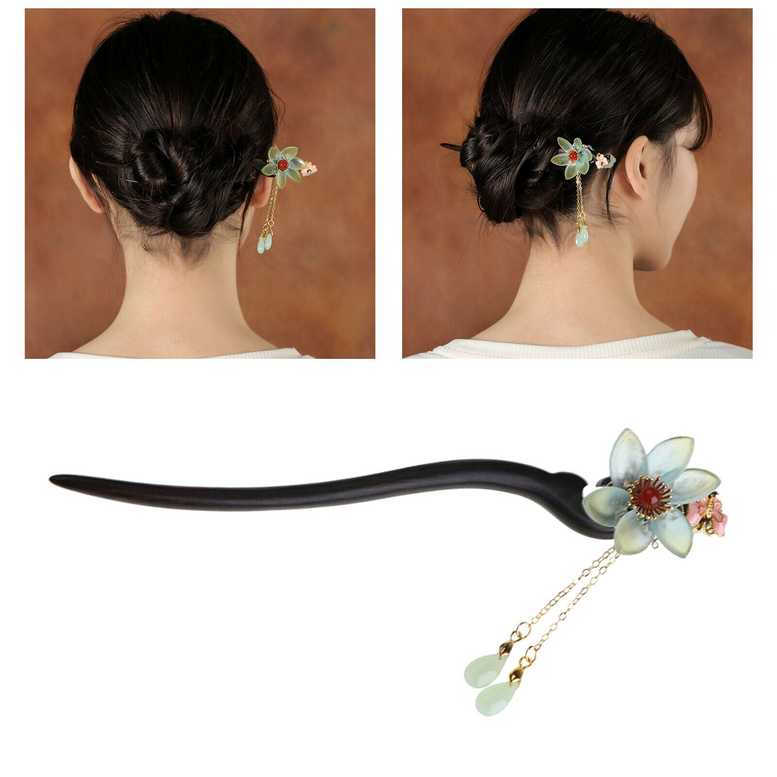 Flower Wooden Chinese Hairpin for Woman Decor 7.08inch Special Occasions