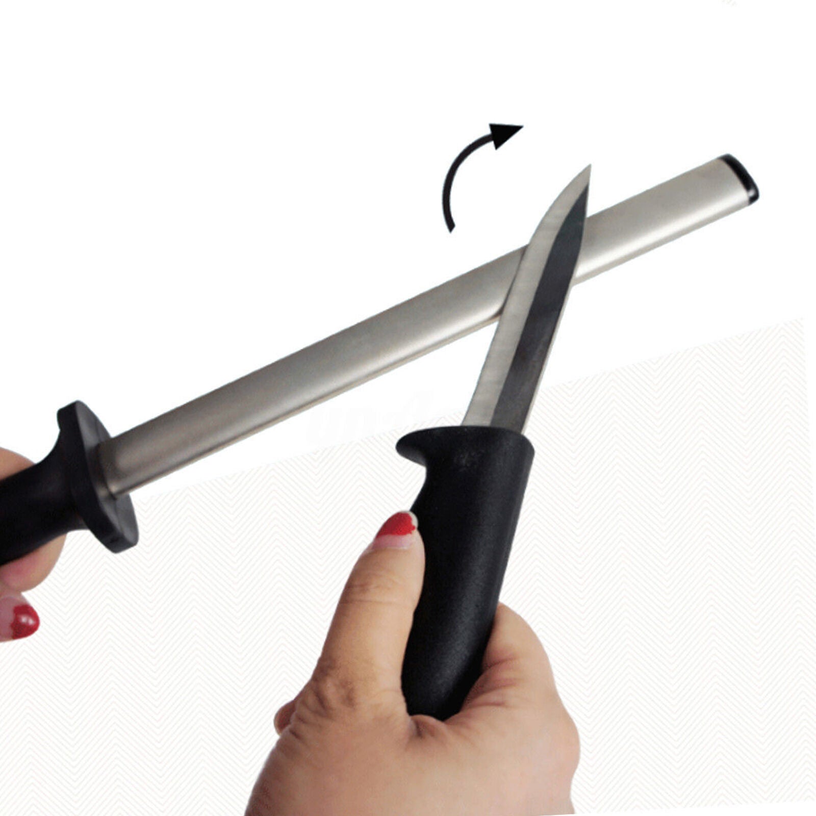 8 Inch 600Grit Diamond Kitchen Sharpening Carbon Steel Rod Sharpener Stone Tool