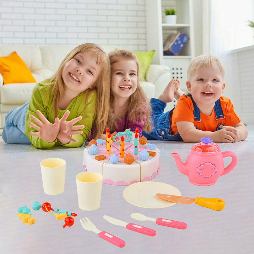40PCS Realistic Deluxe Plastic Play Cutting Cake with Candles Creative DIY