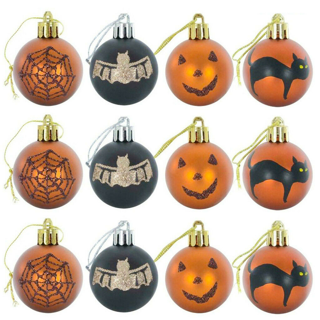 12Pcs Halloween Wreath Ball Shatterproof Hanging Ornaments Pumpkin Ghost Decor